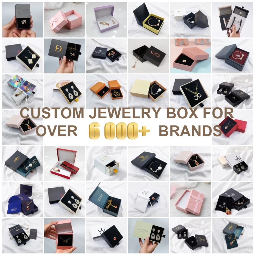 Custom Logo Rigid Cardboard Jewelry Gift Drawer Box Recyclable Necklace Ring Earring Paper Box with Foam Insert