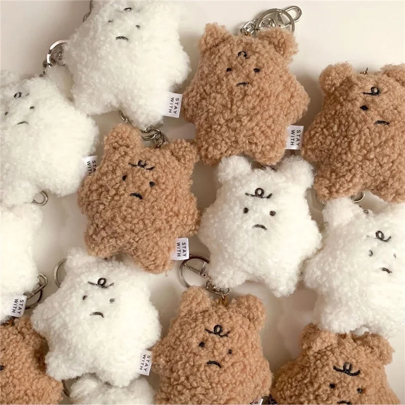 Cute Cartoon Little Bear Bag Metal Cotton Wholesale Key Ring Car Key Ring Fluffy Cute Animal Plush Bear Toy Keychain Keyring