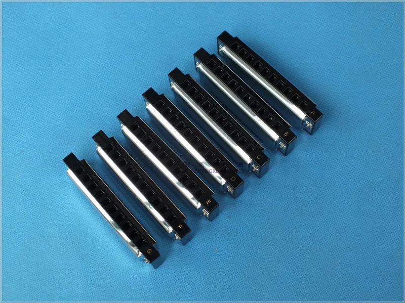 10 hole A/B/C/D/E/F/G silver harmonica musical instruments silver harmonica with different keys 10 holes 7 key set harmonica set