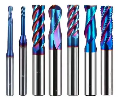 1/2/3/4/6 flutes HRC65 Blue Nano Coating tungsten carbide cutter end mill cutter for sale