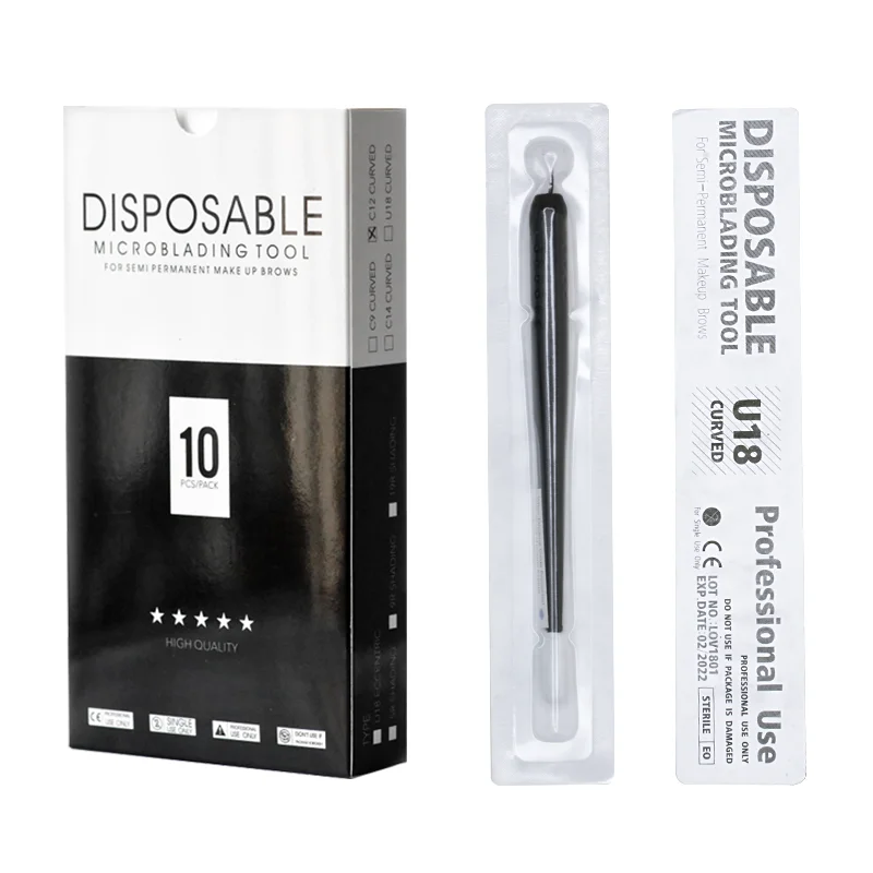 PM Beauty Custom Private Label Permanent Makeup Disposable Manual 18U Eyebrow Microblading Pen with brush