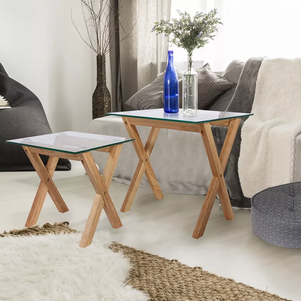 Amazon hot selling Nordic modern simple style coffee table wood art table frame high quality glass coffee tea table