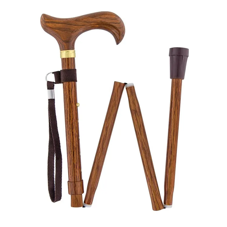 LQX Folding Cane Custom printing flat wooden handle mountaineering walking hike stick cane