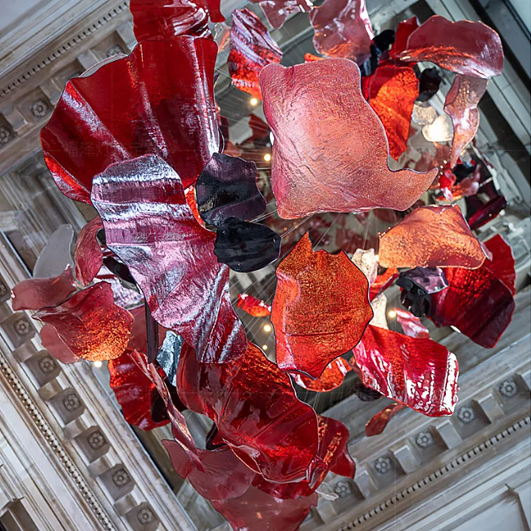 Indoor Decoration Bespoke Chandelier Villa Hall Hotel Lobby Staircase Red Glass LED Chandelier For Project