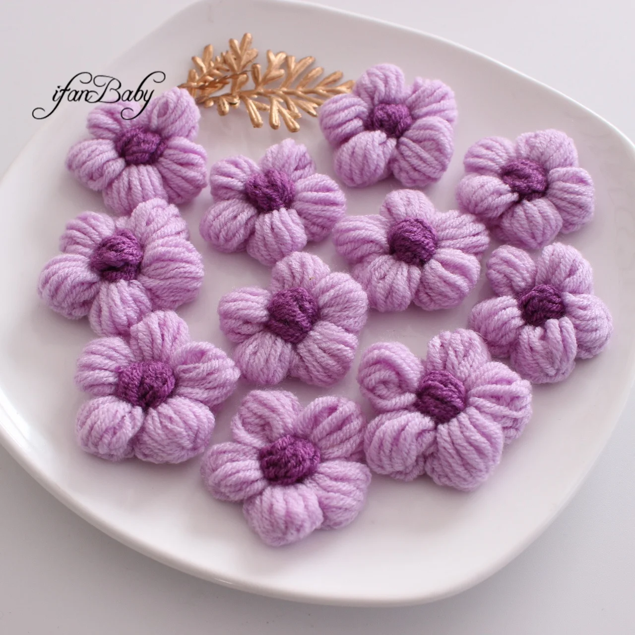 Cute Hand-knitted Hair Flower Crochet Flower For DIY Kids Girl Hair Clip Headwear Crafts Patches Puff Flowers