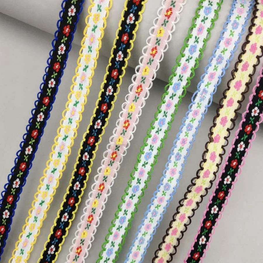 COOMAMUU 22yards/lot Embroidery Ethnic Lace Trim Fashion Flower Webbing for Handcraft 1.2cm Ribbon Lace