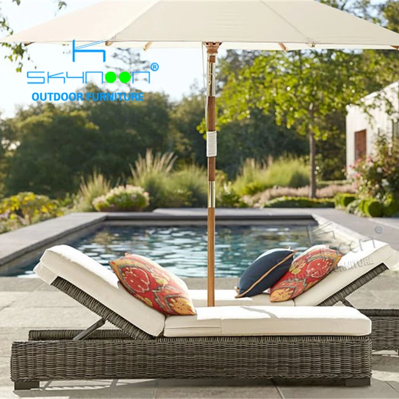 Latest designed Luxury modern design beach sun lounger All weather rattan sunbed Leisure Style wicker chaise lounge(13044T)