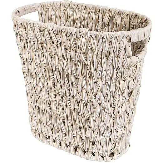 Wicker Trash Can Waterproof Bathroom Trash Can Rattan Waste Basket for Bathroom Decorative Boho Waste Basket for Bedroom