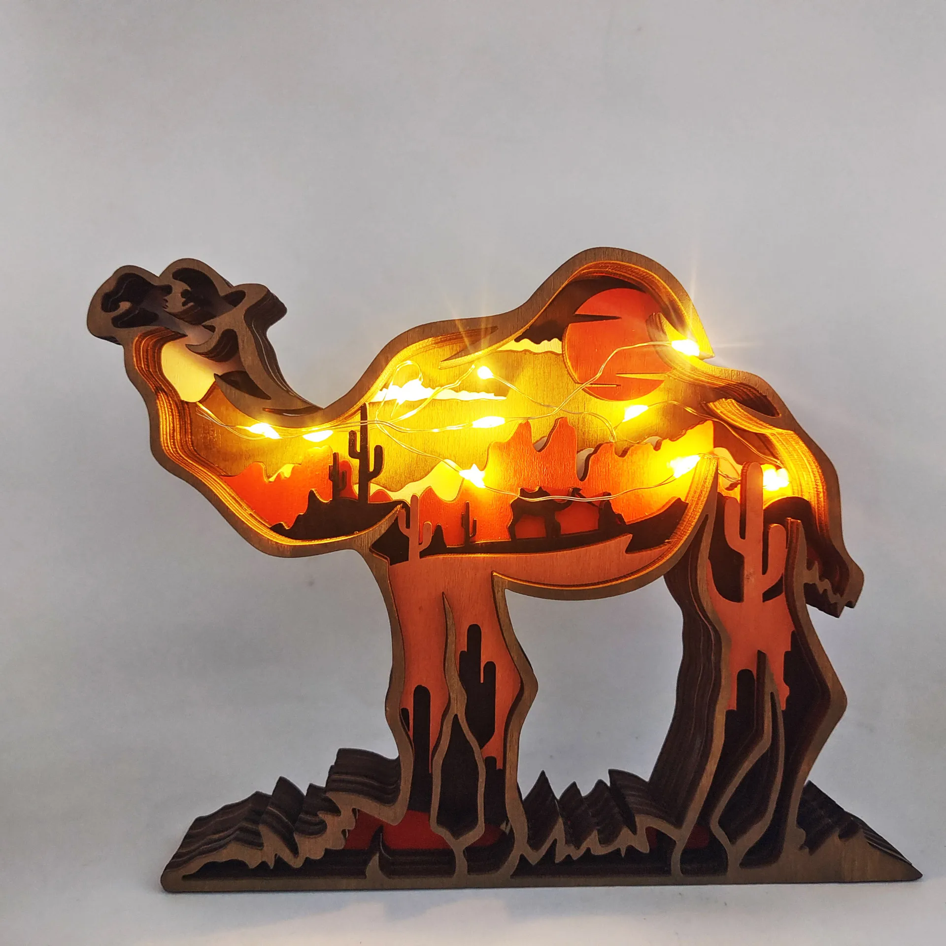 Multi- layer Wooden Camel Shaped Home Decorations With Led Lights For Living Room