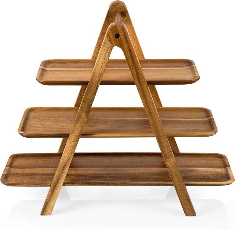 Custom Acacia wood party serving tray  3-tier ladder dessert tray Charcuterie Food Holder