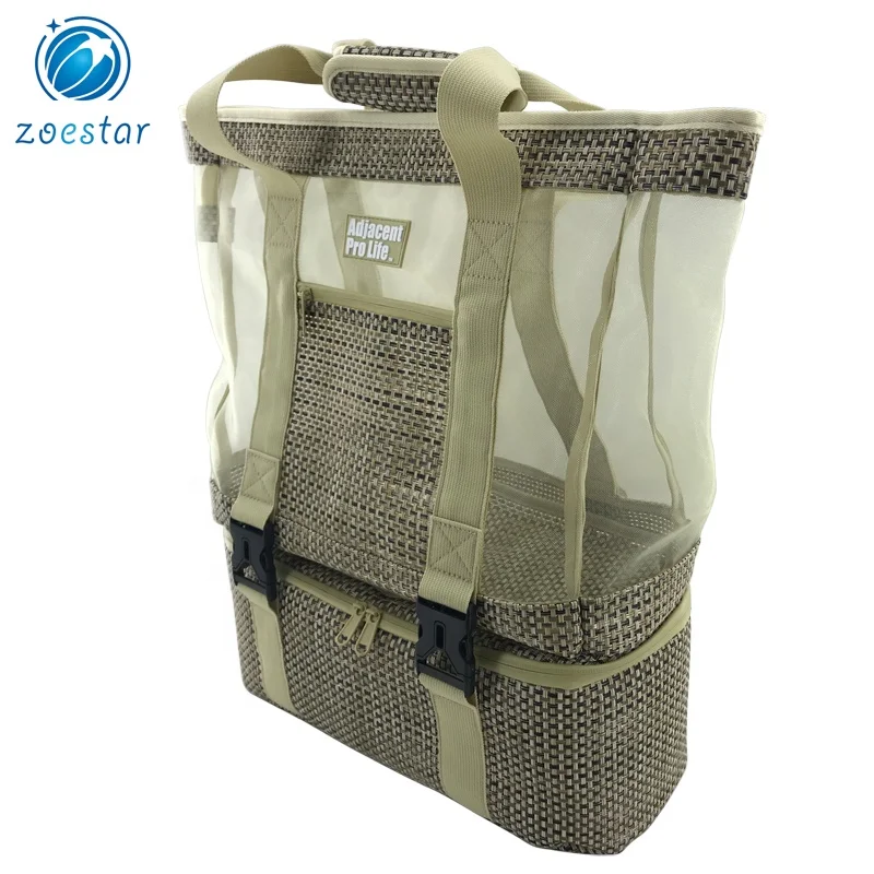 2 в 1 женская большая вязаная нейлоновая Сетчатая Сумка-тоут через плечо с охлаждающим отсеком Повседневная офисная пляжная сумка для покупок