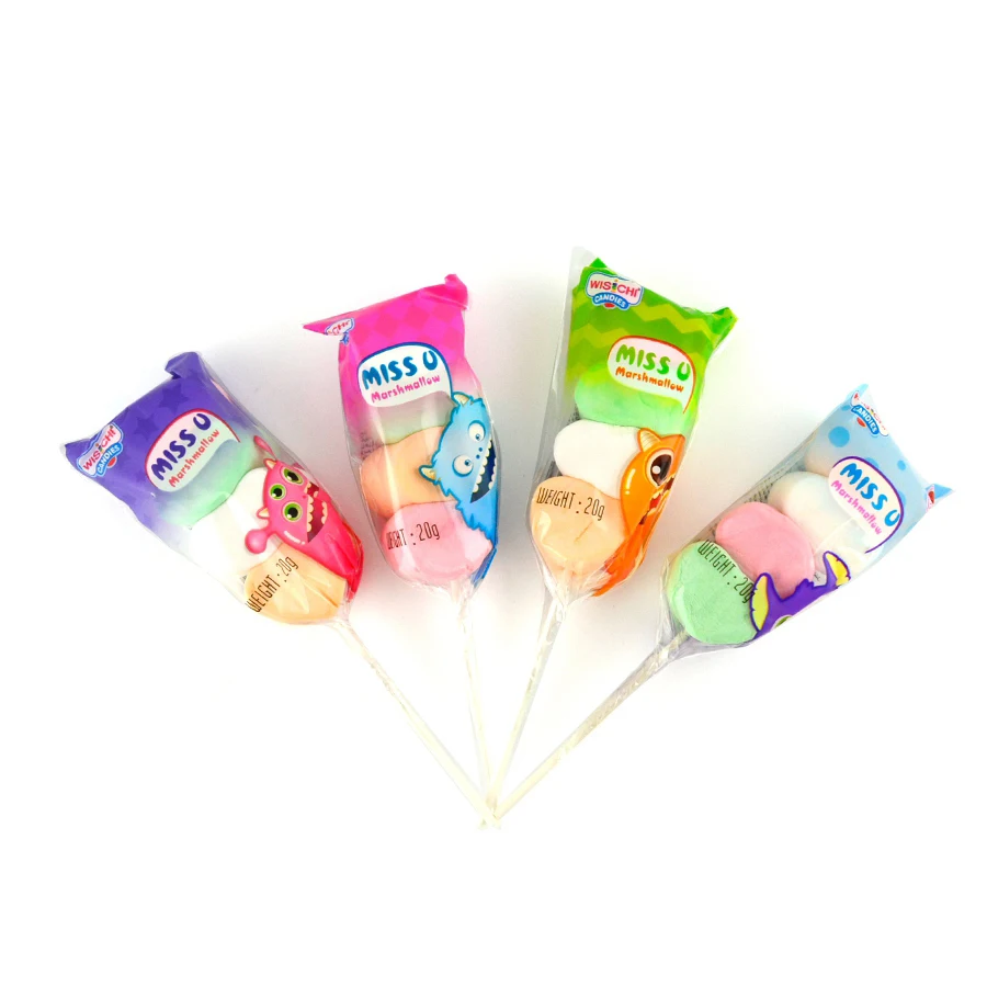 20g BBQ paper stick marshmallow 4 piece 5g white column shape marshmallow lollipop