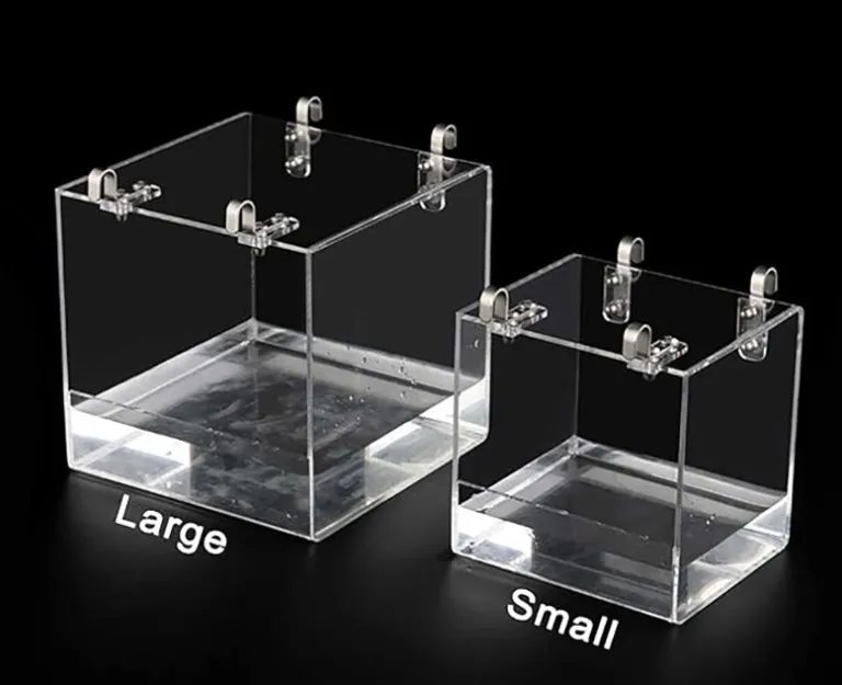 Customized Acrylic Bird Bath Cage with hanging Hooks for Small Bird Parrots Lovebirds