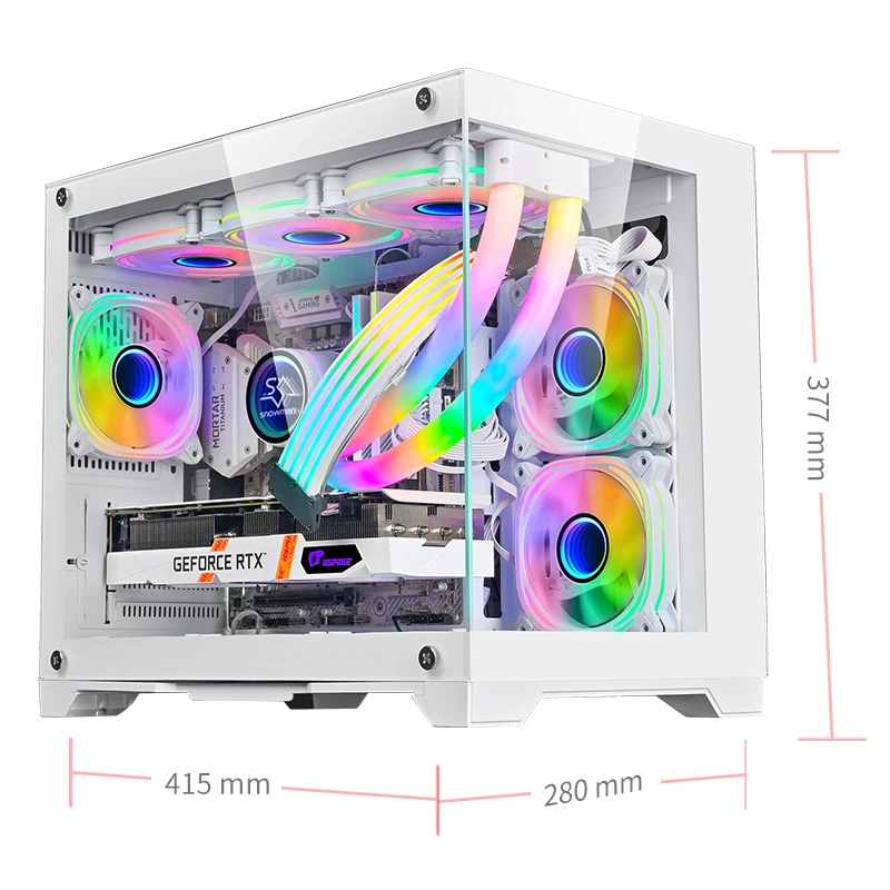 SNOWMAN CS003 Popular Design MATX Mini ITX PC Gaming Case Customized Tempered Glass Mid Tower Computer Case Desktop Case White