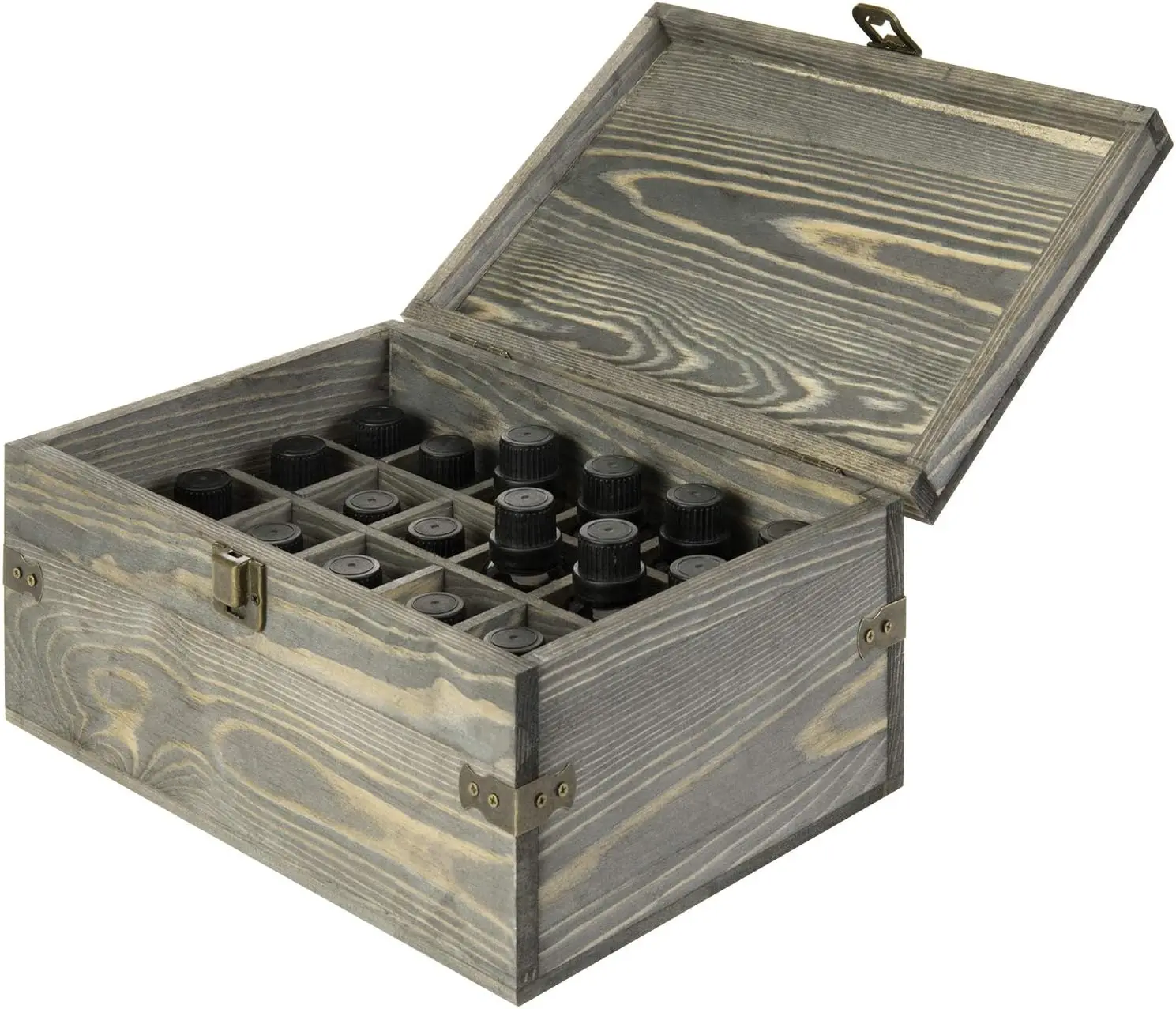 Customized Wooden Essential Oil Bottle Storage Box Vintage Gray Wood Roller Organizer Holder Display Case