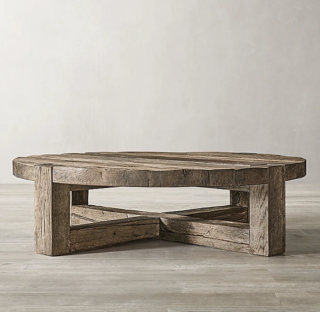 HOT SELL FURNITURE RECLAIMED RUSTIC OAK ROUND COFFEE TABLE LIVING ROOM ANTIQUE SALVAGED WOOD COFFEE TABLE