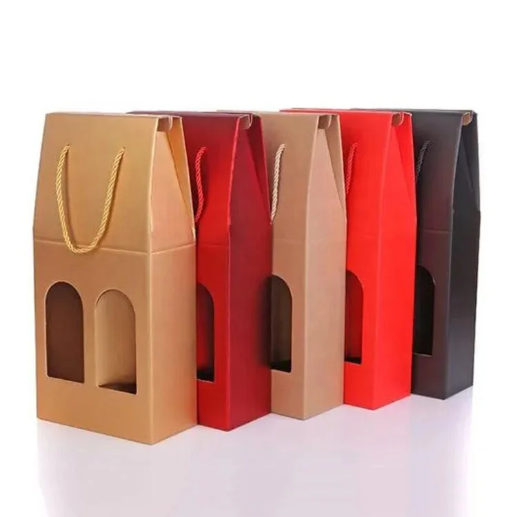 Custom logo Kraft paper cardboard 2 wine package bottle box packaging for single wine bottle