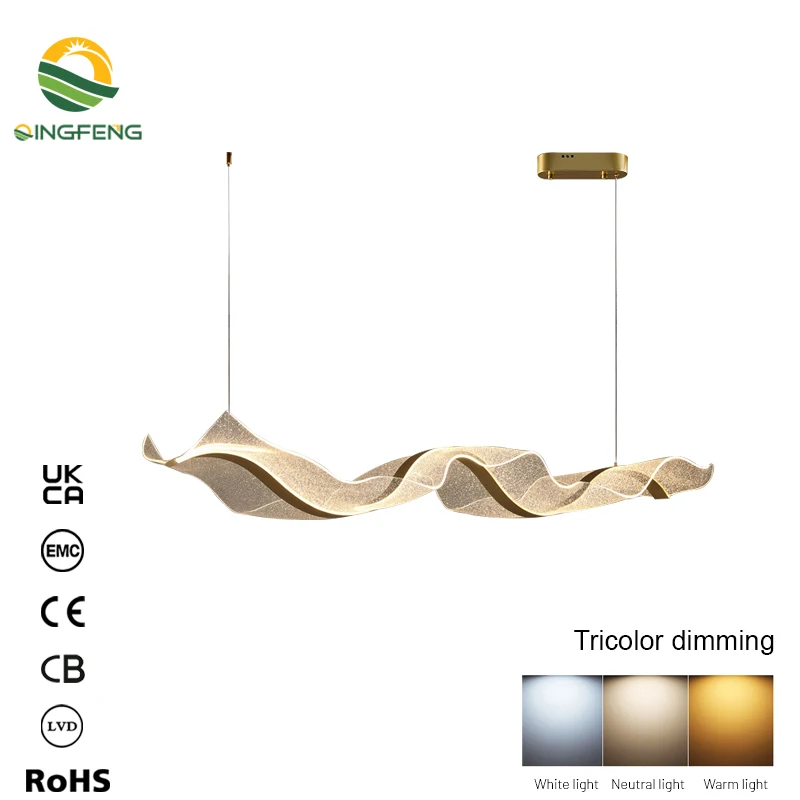 Modern Home Decorative Modern Living Room Hotel Circle Hanging Pendant Light New Design Acrylic Gold Luxury wave Led Chandelier