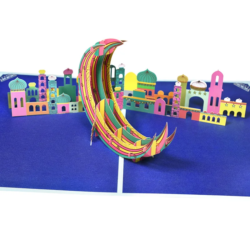 Пользовательская печать бумаги лазерной резки EID MUBARAK 3D поздравительная открытка для исламских праздников