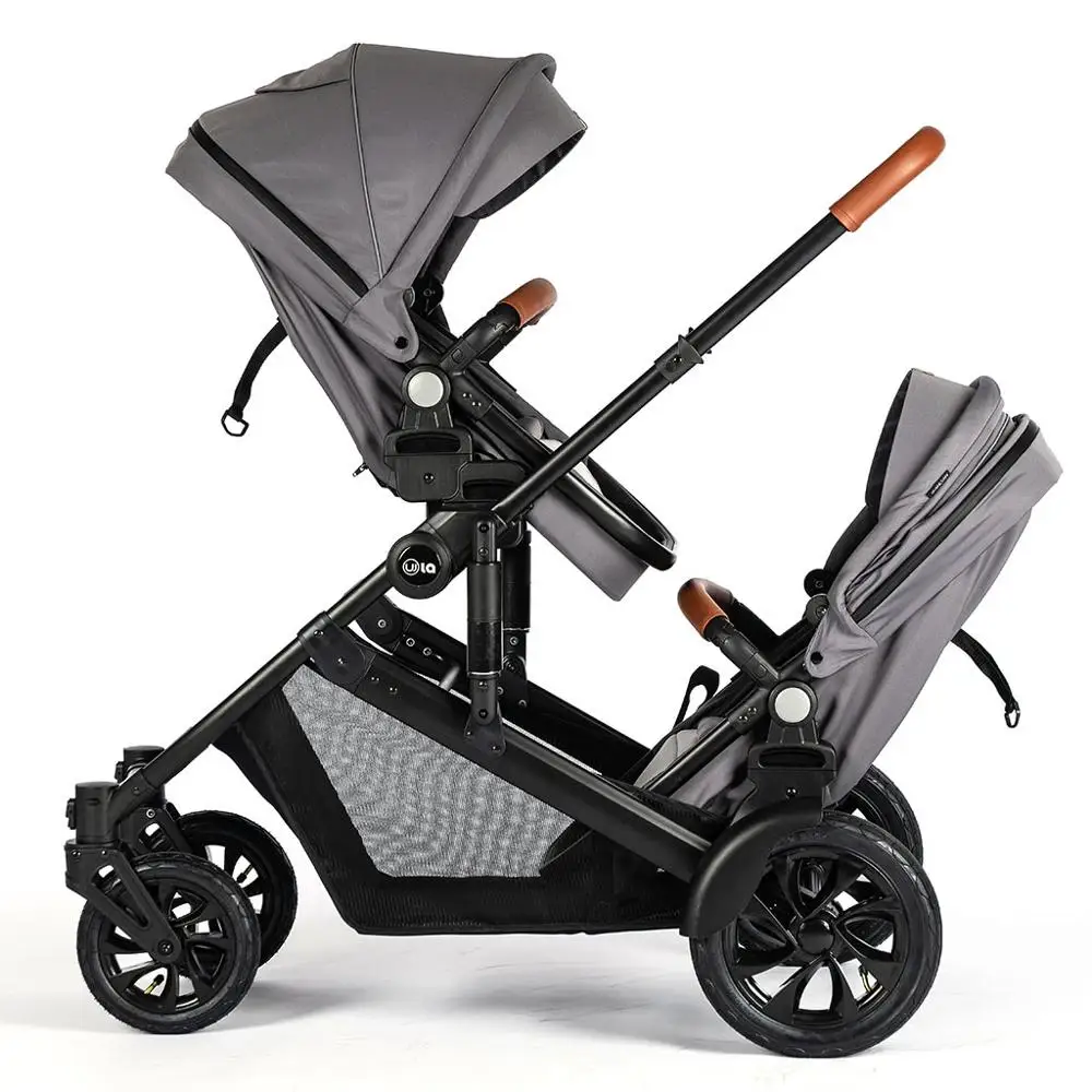 Manufacturer wholesale Luxury Twins Stroller 3 in 1 High landscape Aluminum Frame Folding Double Pram Two Baskets Baby Carriage