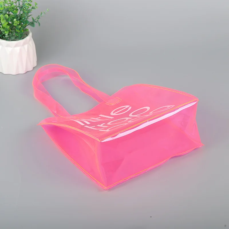 Custom Logo Plastic Clear Transparent Jelly Pink Neon Yellow Candy Color PVC Gift Shopping Tote Bag