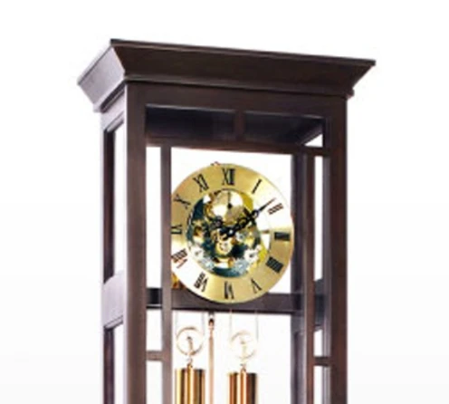 Floor Grandfather clock has a white dial with stainless-steel-finish hands and hour markers