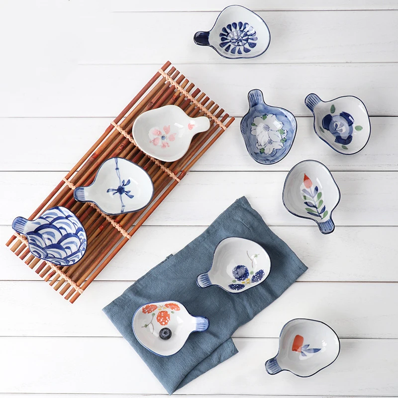 Japanese Design Restaurant Tableware Serving Dishes Plate Dipping Bowl Ceramic Seasoning Soy Sauce Dish
