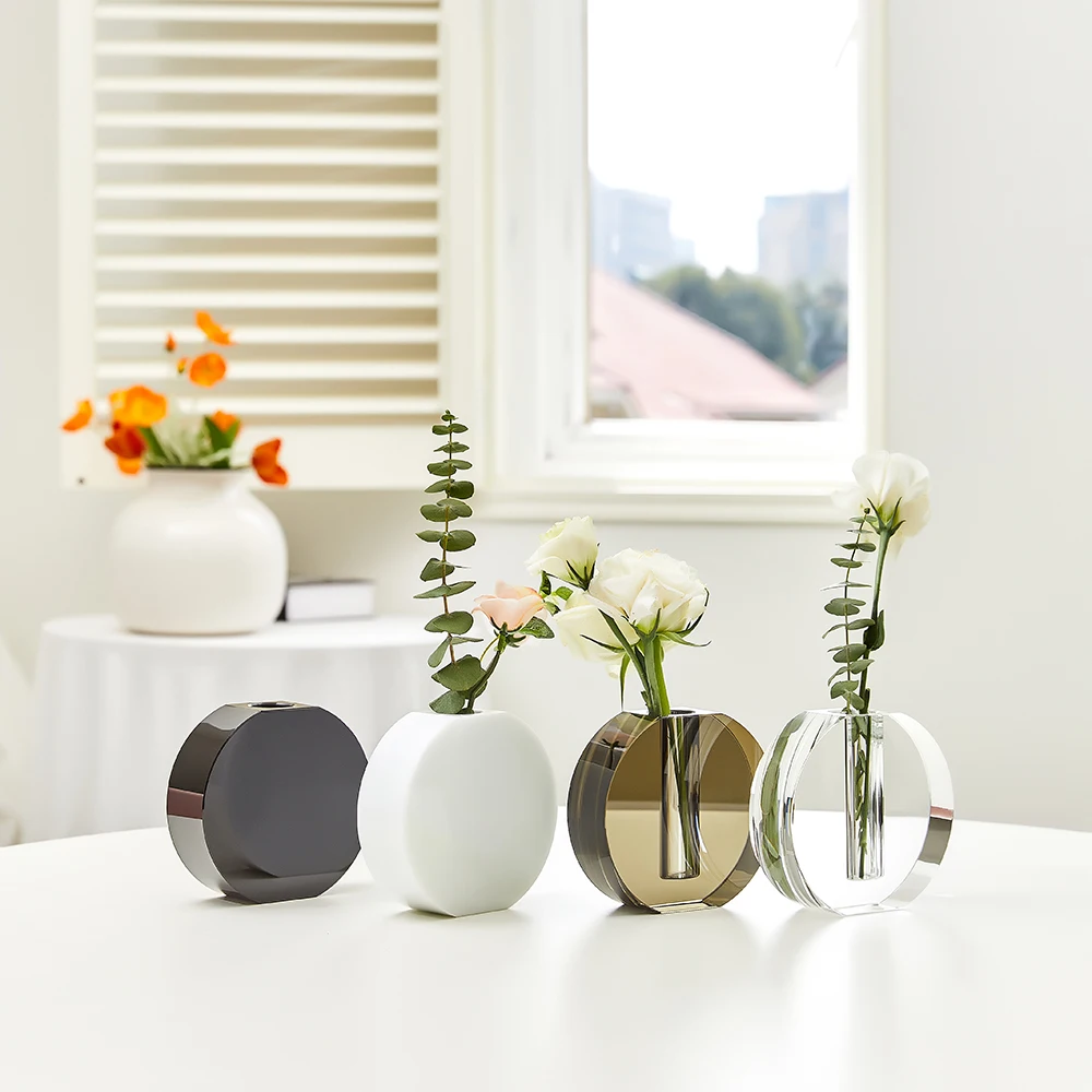 Quality Assurance Home Accessories Black Crystal Glass Vase Wedding Tabletop Decor Nordic Style Crystal Vase