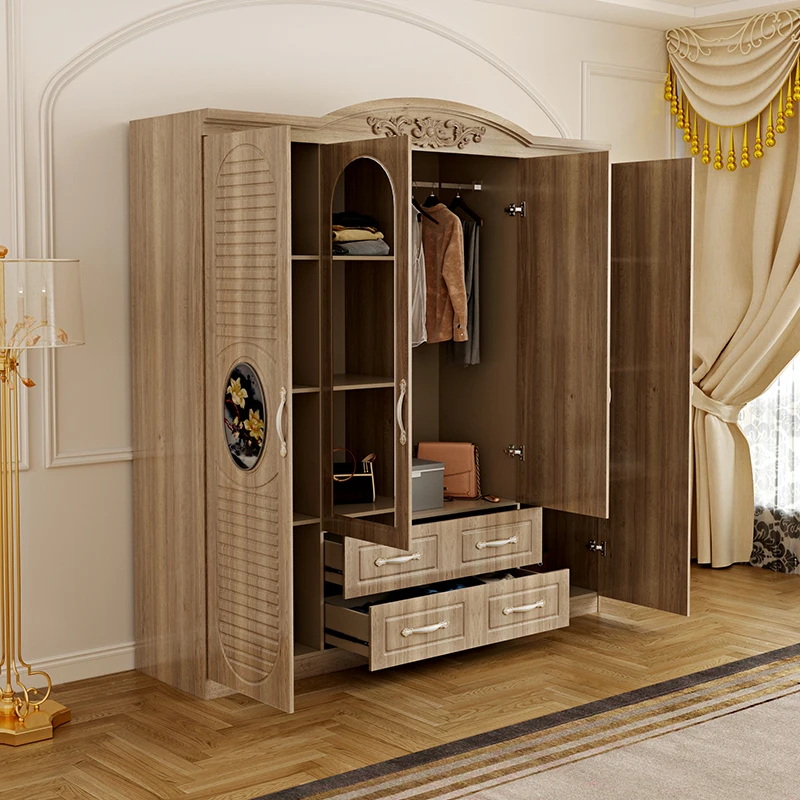 hot sale 4 doors plastic board wardrobe kids  modern bedroom wardrobes 2 meter customized wooden  wardrobe furniture