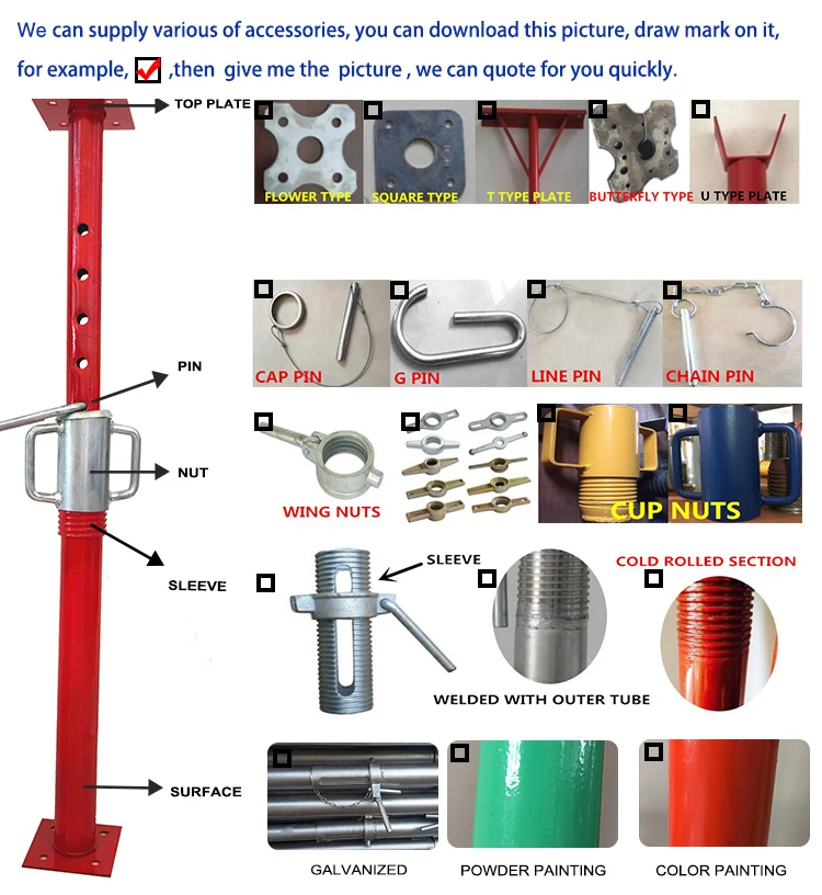 Ranpu 2000-3600mm High Quality  steel props scaffolding props adjustable Steel prop Shuttering jacks for sale