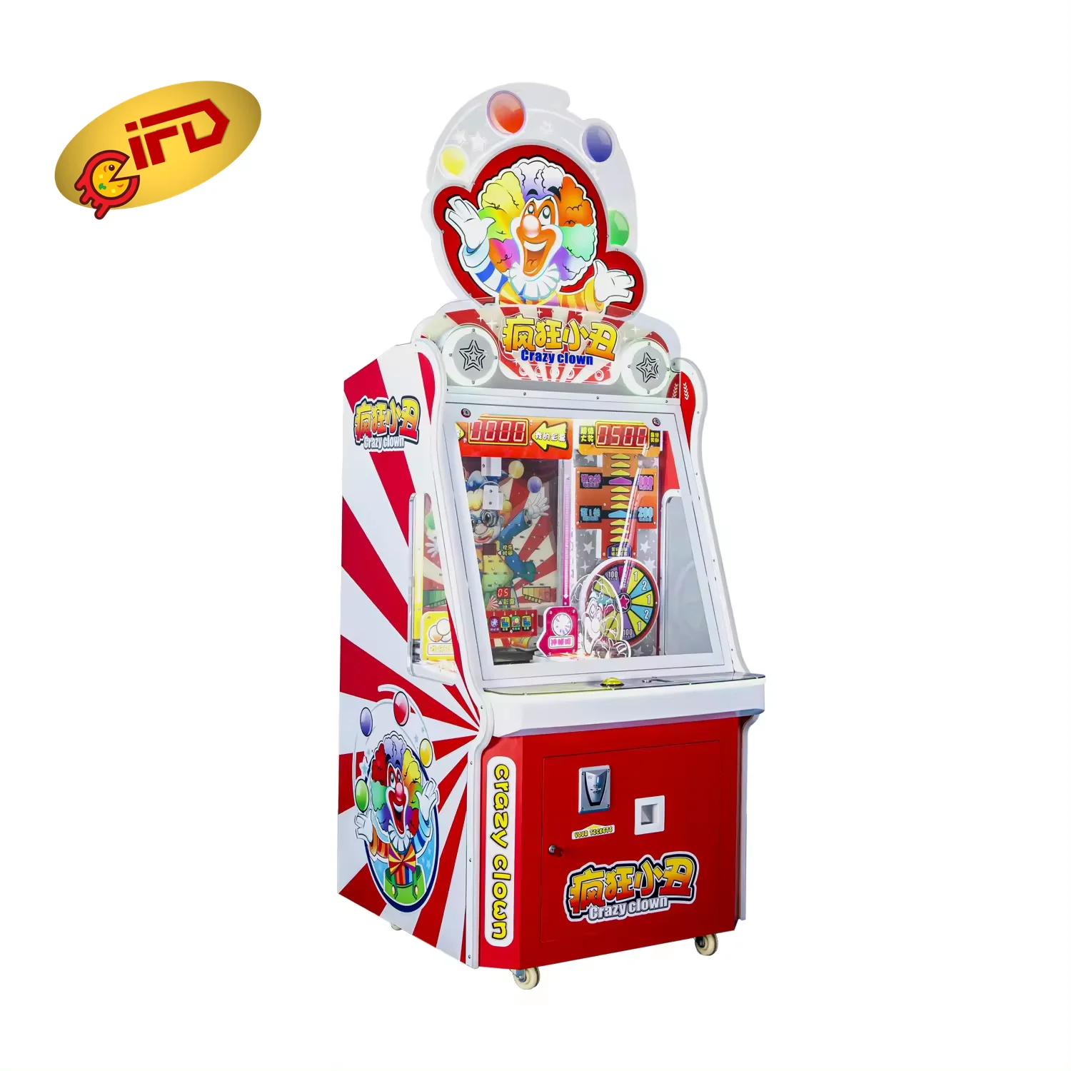 IFD Crazy Clown Balls Pusher Ticket Redemption Arcade Machine For Entertainment Center