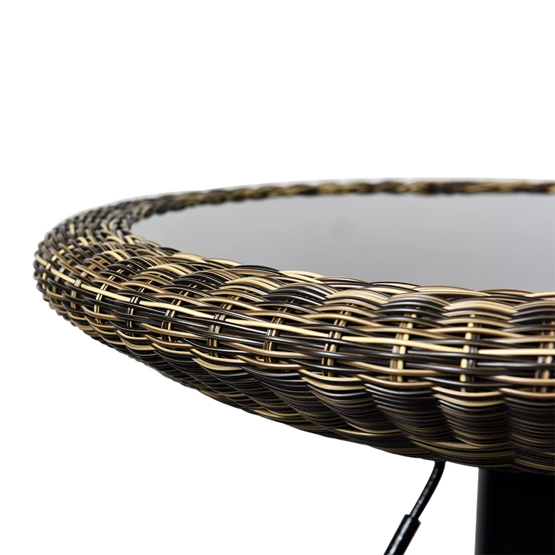 Modern Round Design Rattan and Glass Coffee Table