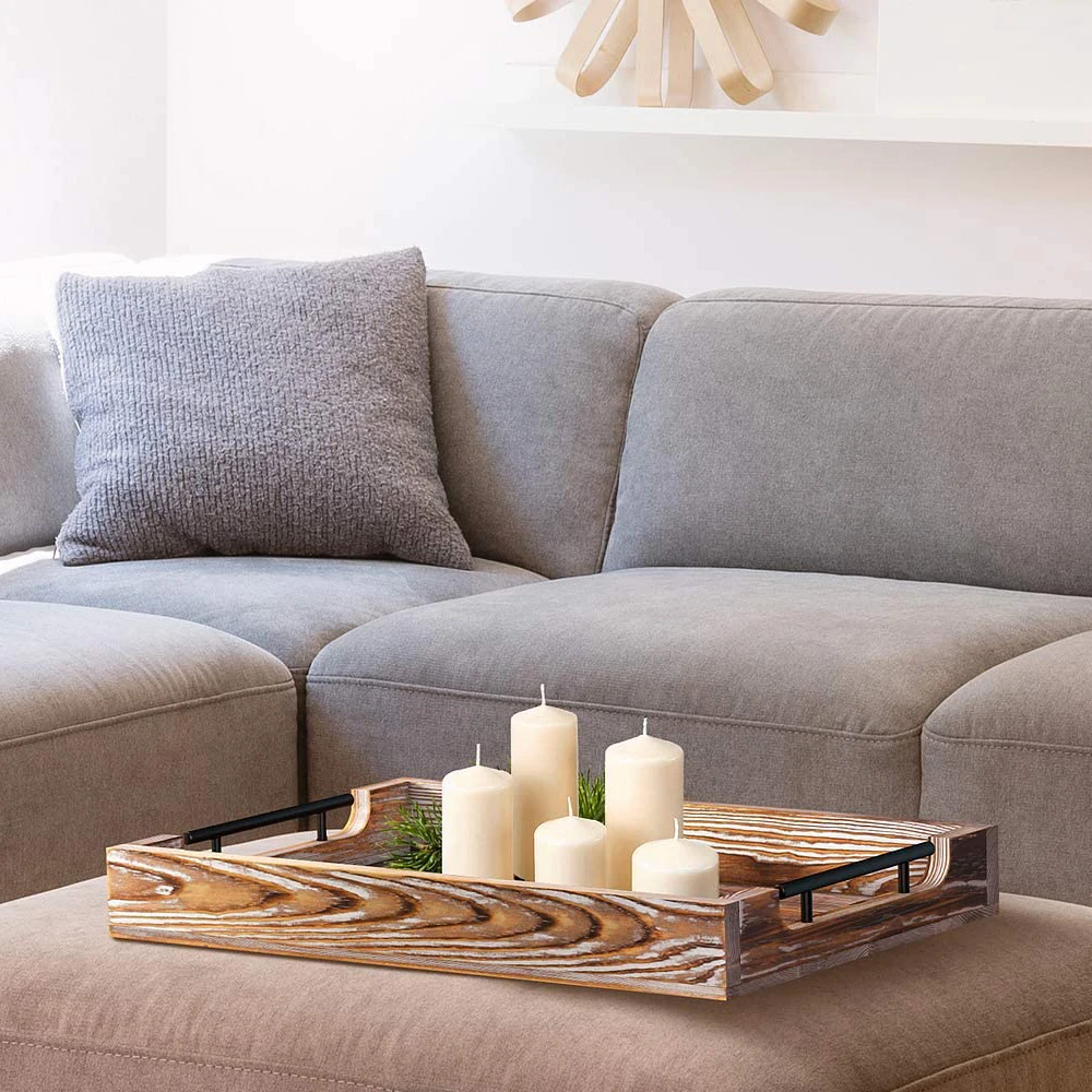 TAOTAOJU source factory square serving tray customized solid wood coffee tray pine with handle dinner plate wooden tray