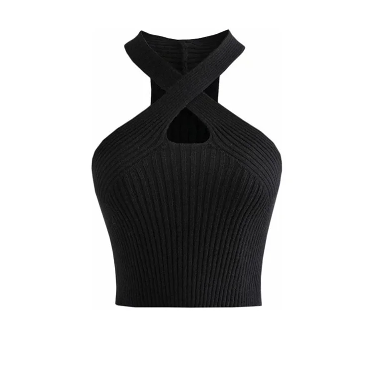 New Arrival Women Halter Tops Female Knitted Off Shoulder Crop Tops Cross Strappy Sexy Tank Tops 2022 Summer Y2K Camis For Women
