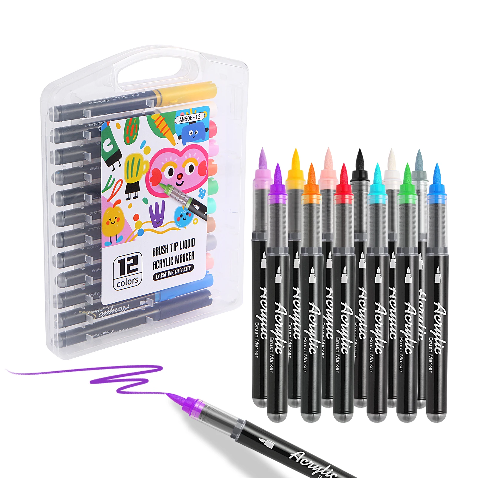12 Colors Direct Liquid Acrylic Marker Pens, Brush Tip Acrylic Paint Markers for Canvas, Ceramic, Glass, Rock Paint, DIY Crafts