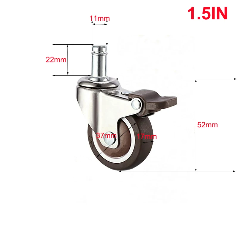 Soft Rubber TPE Furniture Caster Wheels Swivel Stem Casters 1/1.25/1.5/2 Inch Caster Wheel With Brake For Office Chair