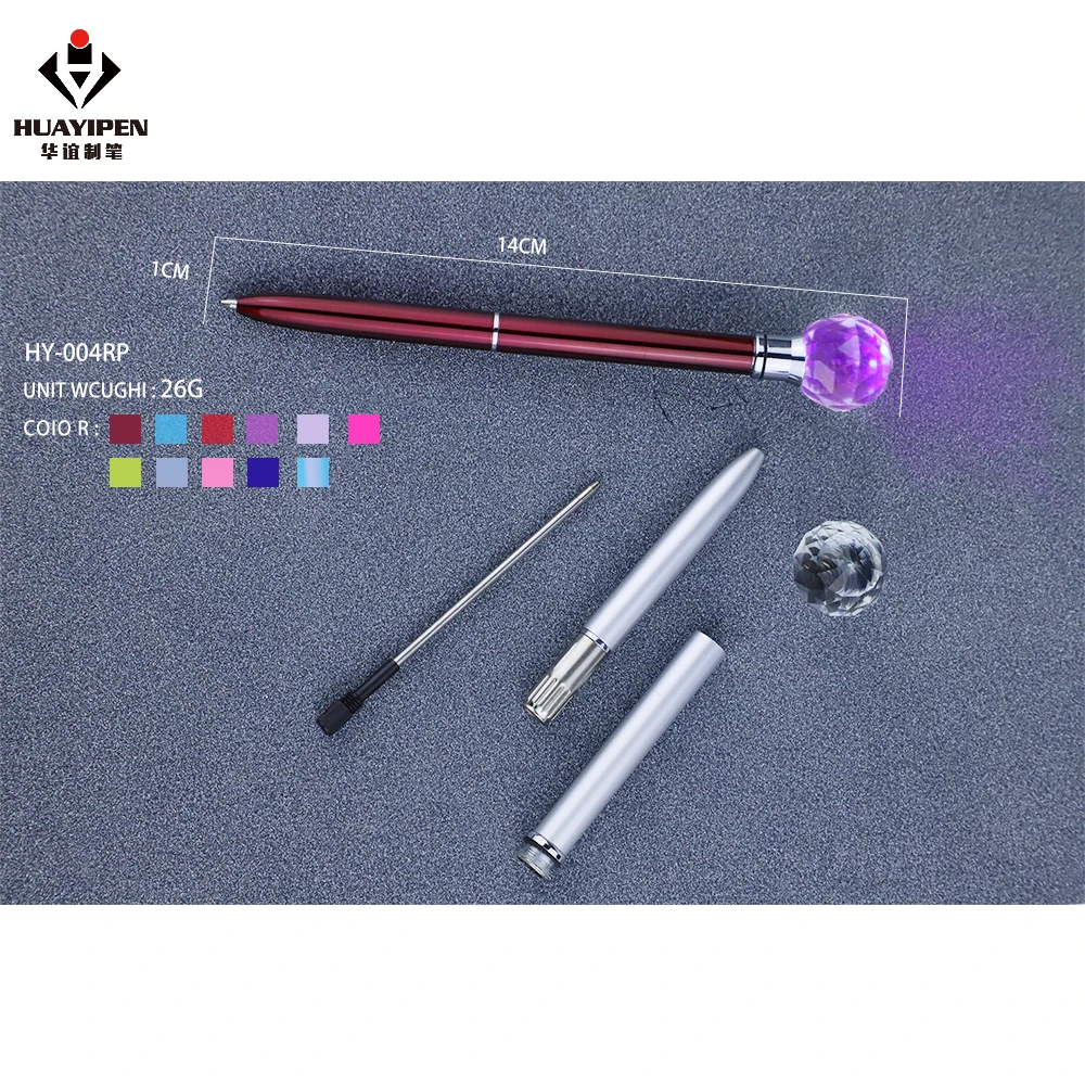 Fun Light Up Diamond Pen Led Ballpoint Writing Pens Colorful Light Led Diamond Metal Pens custom logo color