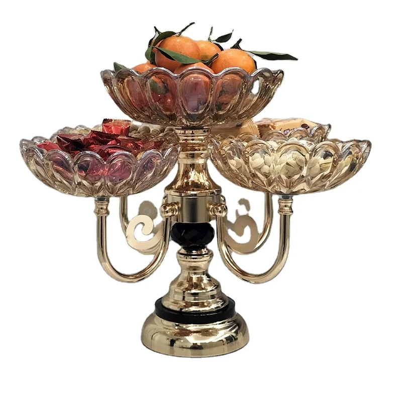 High quality decorative glass & metal food fruit 2 tier serving tray A0805