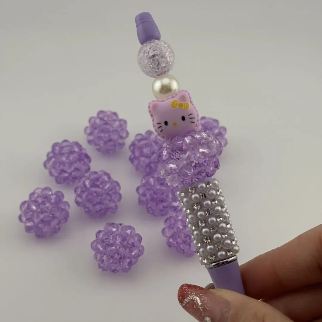 Hot Selling Crystal Stone Ball Purple Glass Straight Hole String Bead For Pen Diy Charms  Jewelry Accessories Can Go Through