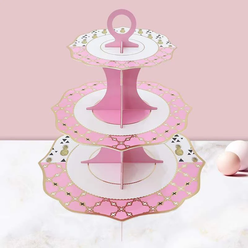 2022 Back to School Party Dessert Tray Pineapple Gird Gild Lace Decoration Birthday Cake 3 Tier Cupcake Stand