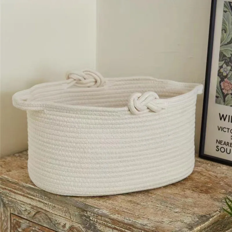 Cotton Rope Woven Basket For Home Decor Pillow Towel Storage Hamper Decorative Woven Baskets