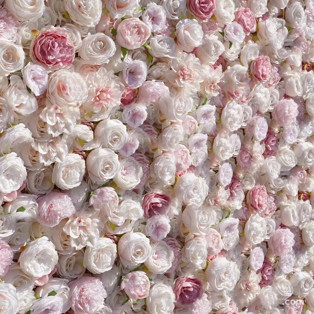 Hot Selling Customized 5D Cloth Roll Up Pink White Artificial Rose Flowers Wall Backdrop Decoration For Wedding Events Party
