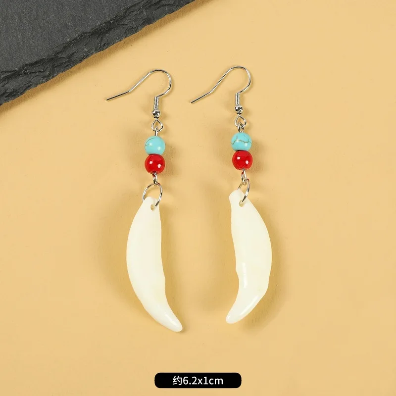 New Fashion Light Luxury Retro Fangs Earrings Tibetan Silver Mosaic Real Tibetan Mastiff Dog Teeth Earrings Wholesale For Women