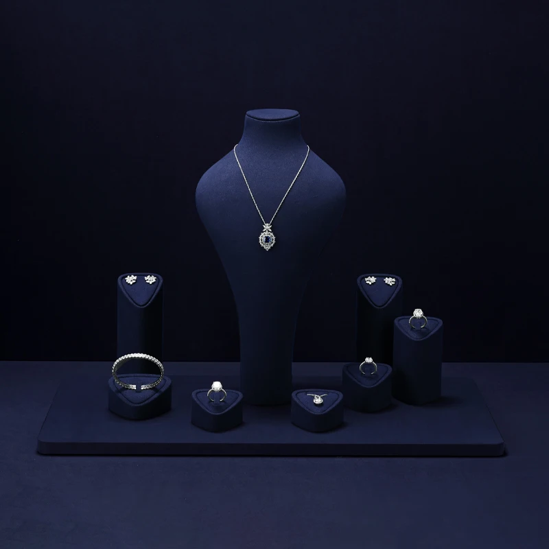 FANXI Blue Jewelry Mannequin Bust Stand Professional Custom Jewelry Display Luxury Stand Set