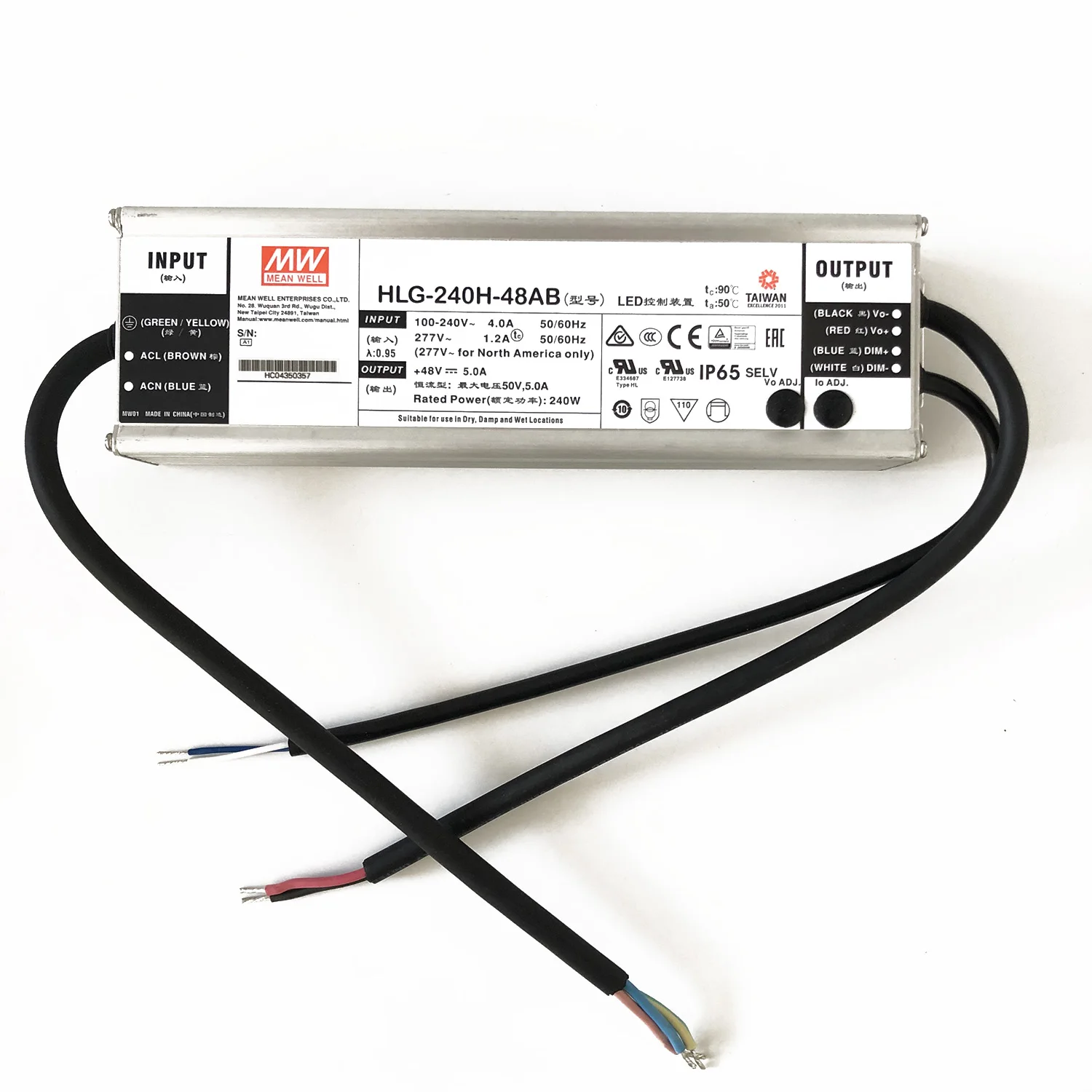 HLG-240H-48AB 240 ватт Meanwell AC-DC один выход Светодиодный драйвер Mix Mode (CV + CC) с PFC; Выходящее напряжение 48Vdc