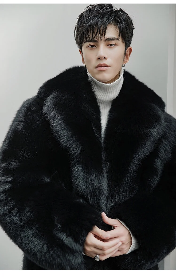 Custom Style Men Winter Coat Long Black Fur Coat Real Fox Fur Coat Men