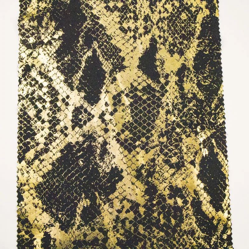 polyester dry fit glitter coated printed snakes skin fabric shinny foil printing spandex 4 way stretch fabric