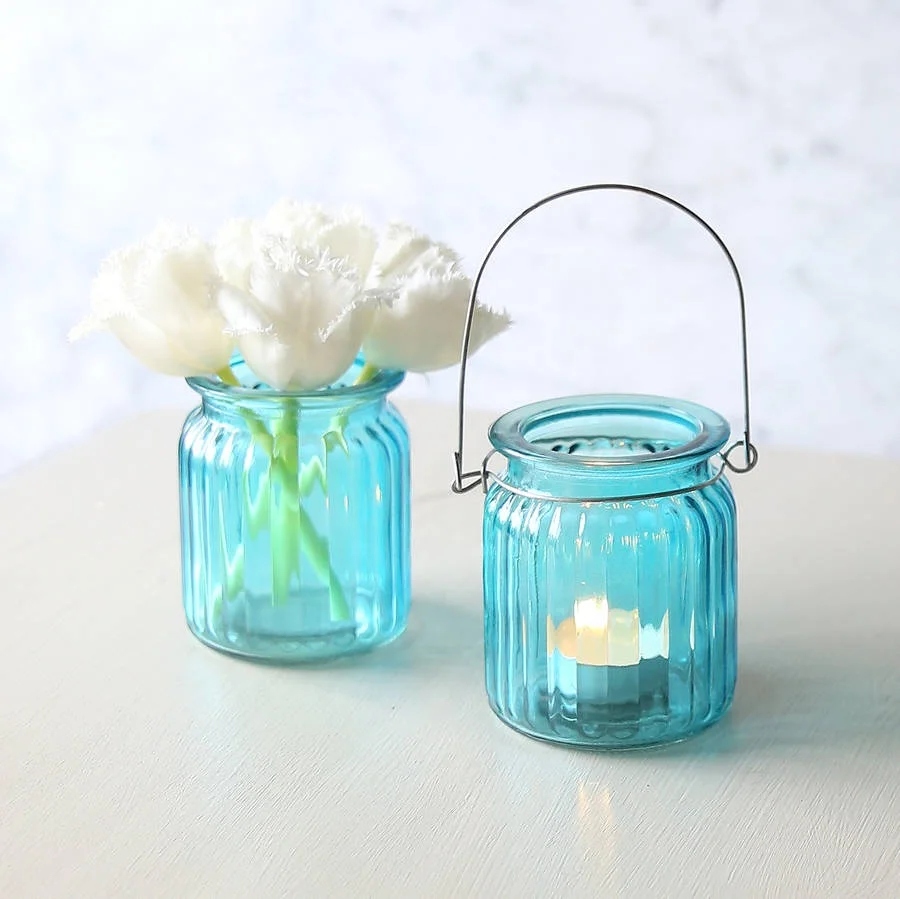 Ribbed Glass Lantern Or Vase Hanging Glass Posy Vase