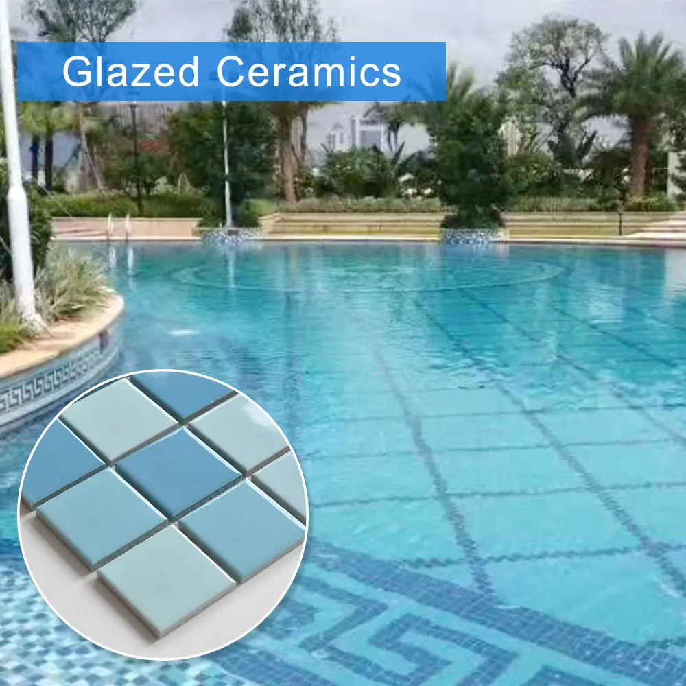 Wholesale  Square Blue Ceramic Mosaic Bathroom Glass Wall Tile Mosaic Swimming Pool Tile