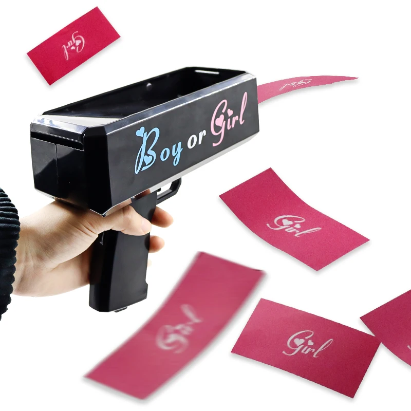 Gnder reveal Flying Pink Blue Paper Throwing Popper Money Gun Shooter Reveal Spray Cannon